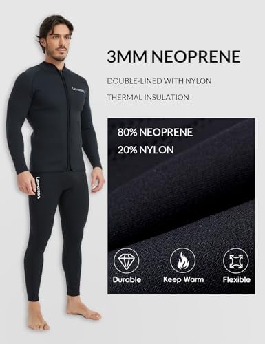 Lemorecn Men’s 3mm Wetsuits Jacket Long Sleeve Neoprene Wetsuits Top(2031blackL) - Image 2