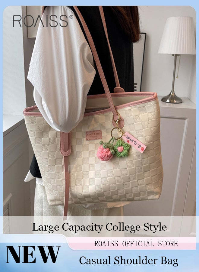 roaiss Women Canvas Single Shoulder Bag Spacious Student Bag Ladies Zippered Tote Bag Casual Versatile  Retro Fashion Large Capacity Commuting Tote Bag for Short Business Trips and Travel - Image 1