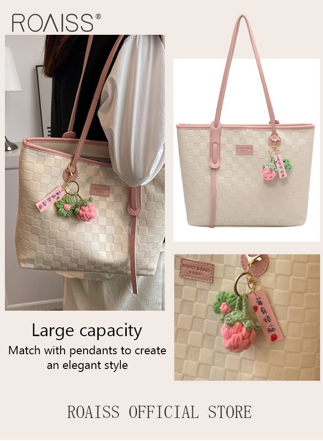 roaiss Women Canvas Single Shoulder Bag Spacious Student Bag Ladies Zippered Tote Bag Casual Versatile  Retro Fashion Large Capacity Commuting Tote Bag for Short Business Trips and Travel - Image 5