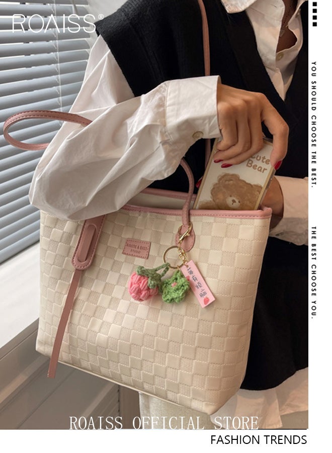 roaiss Women Canvas Single Shoulder Bag Spacious Student Bag Ladies Zippered Tote Bag Casual Versatile  Retro Fashion Large Capacity Commuting Tote Bag for Short Business Trips and Travel - Image 2