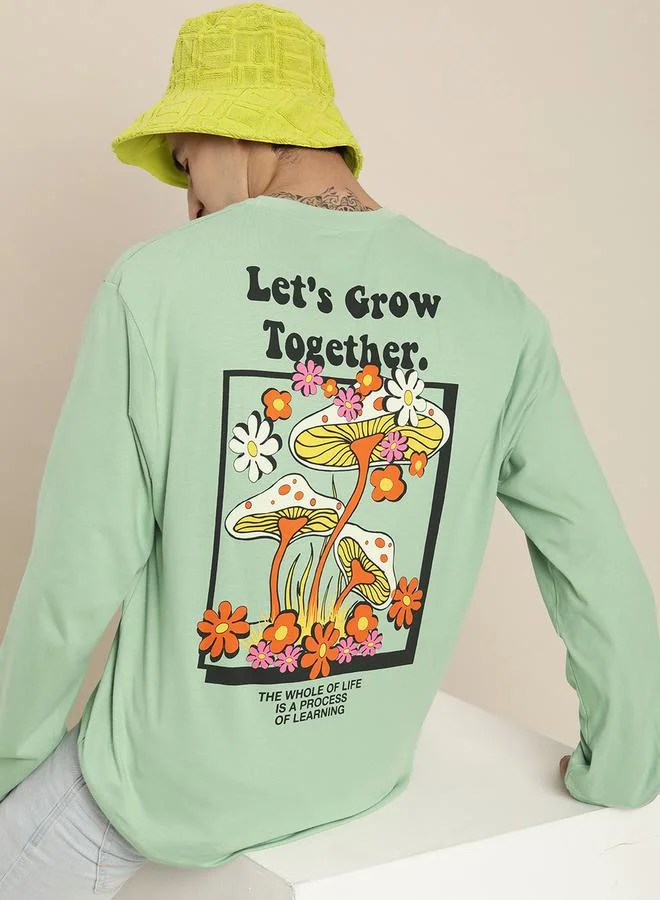 ديلينجر Oversized Back & Front Slogan Print T-Shirt with Long Sleeves by Styli