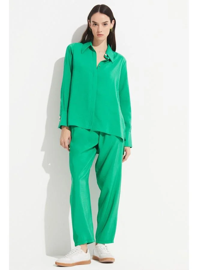 JUNE June Women Exclusive Regular Fit Modal Blended Flowy Shirt Dark Green