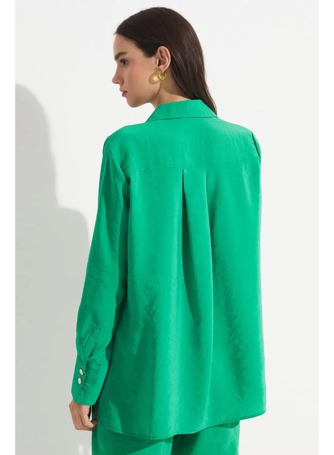 JUNE June Women Exclusive Regular Fit Modal Blended Flowy Shirt Dark Green