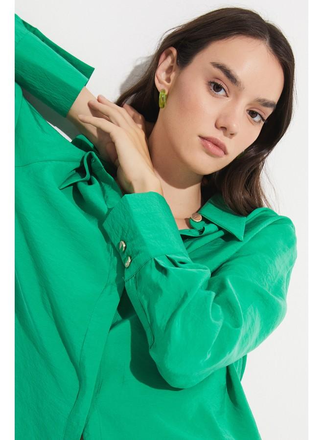 جون قميص نسائي صيفي بقصة عادية من مزيج المودال بلون أخضر داكن - Image 2