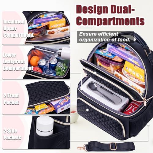 Weitars Lunch Bag for Women,Dual Compartment Lunch Box for Women Lunch Tote for Work,Insulated Leakproof Large Lunchbox Lunch Cooler for Adult for Men, Women, Lunchbag for Hiking,Picnic,Beach - Image 2