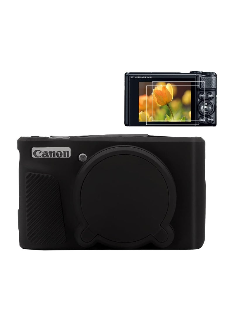 جنرال - حالة لكاميرا كانون باور شوت SX740 HS، حالة سيليكونية ناعمة، وصلات SX740/SX730 HS مع مشبك لقطعة لقطات العدسة، وحماية الشاشة من الزجاج المصقول. - Image 1