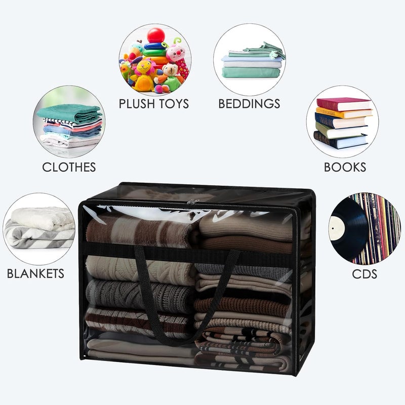 SGHUO Clothes Storage Bags 60L Extra Large Plastic Moving Bag for Comforter, Bedding, Blanket Storage Bags with Zipper and Reinforced Handle (4pcs, Black) - Image 4
