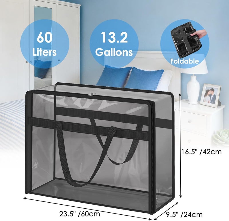 SGHUO Clothes Storage Bags 60L Extra Large Plastic Moving Bag for Comforter, Bedding, Blanket Storage Bags with Zipper and Reinforced Handle (4pcs, Black) - Image 2