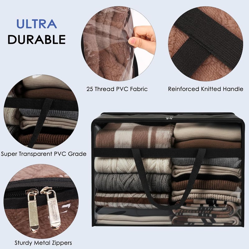 SGHUO Clothes Storage Bags 60L Extra Large Plastic Moving Bag for Comforter, Bedding, Blanket Storage Bags with Zipper and Reinforced Handle (4pcs, Black) - Image 3