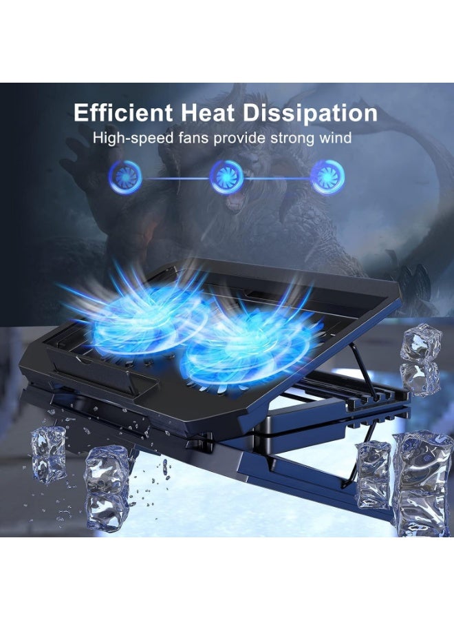 XTRIKE ME FN818 Laptop Cooling Pad Stand - 2 x Blue Led Fans – 2 USB Ports -Mobile Holder - Support UP 15.6 Inch - Image 2