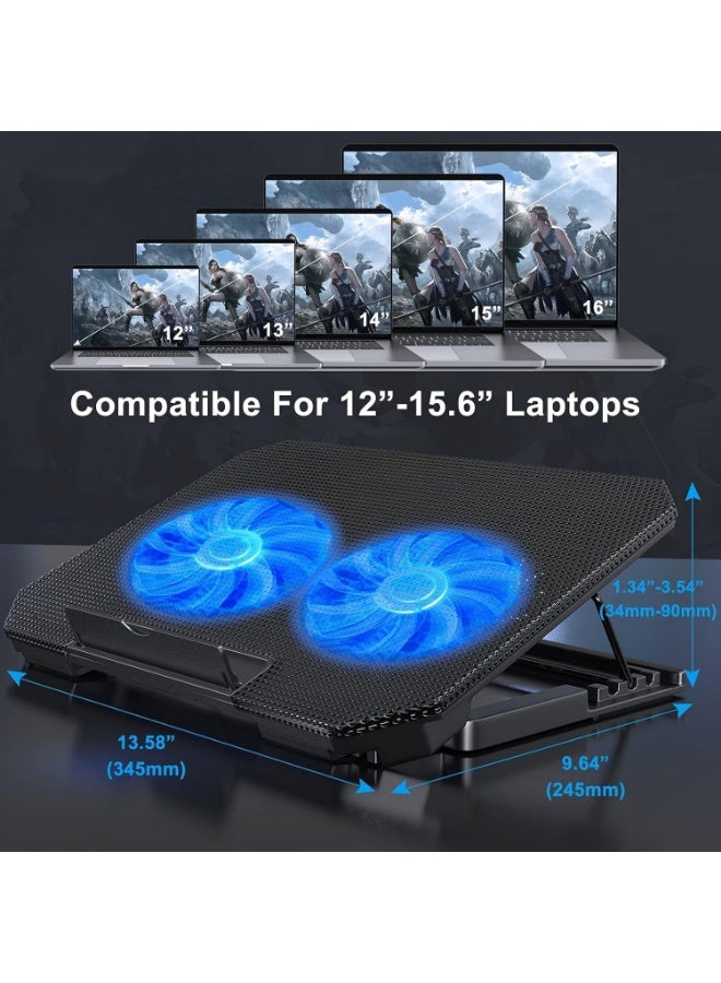 XTRIKE ME FN818 Laptop Cooling Pad Stand - 2 x Blue Led Fans – 2 USB Ports -Mobile Holder - Support UP 15.6 Inch - Image 3