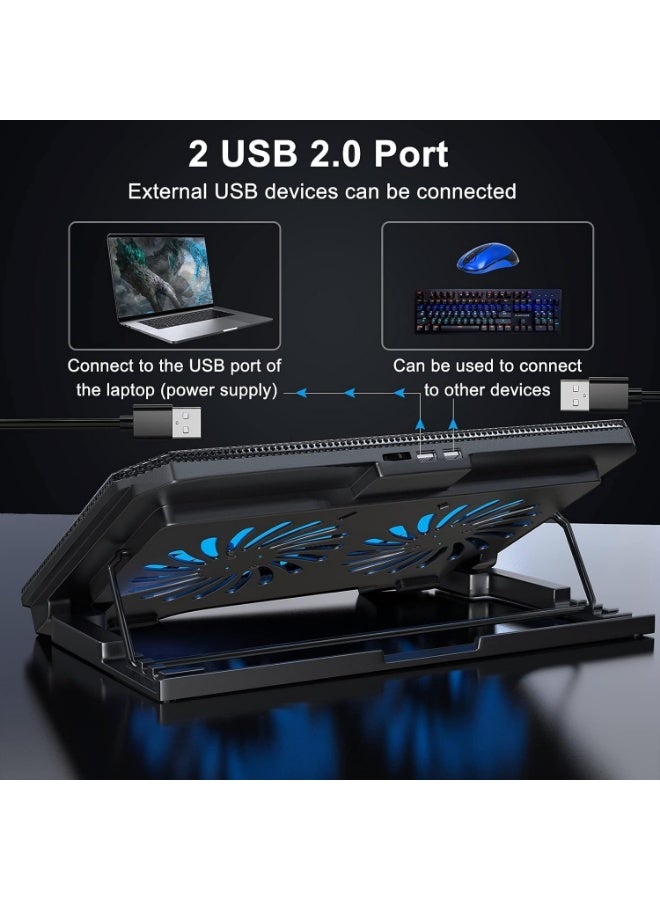 XTRIKE ME FN818 Laptop Cooling Pad Stand - 2 x Blue Led Fans – 2 USB Ports -Mobile Holder - Support UP 15.6 Inch - Image 4