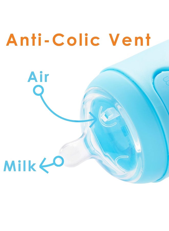 PopYum زجاجات حليب الأطفال PopYum سعة 5 أونصات باللون الأزرق، تركيبة مضادة للمغص، 3 عبوات مع حلمات بطيئة التدفق رقم 1، 150 مل، خالية من BPA، لatch طبيعي - Image 4