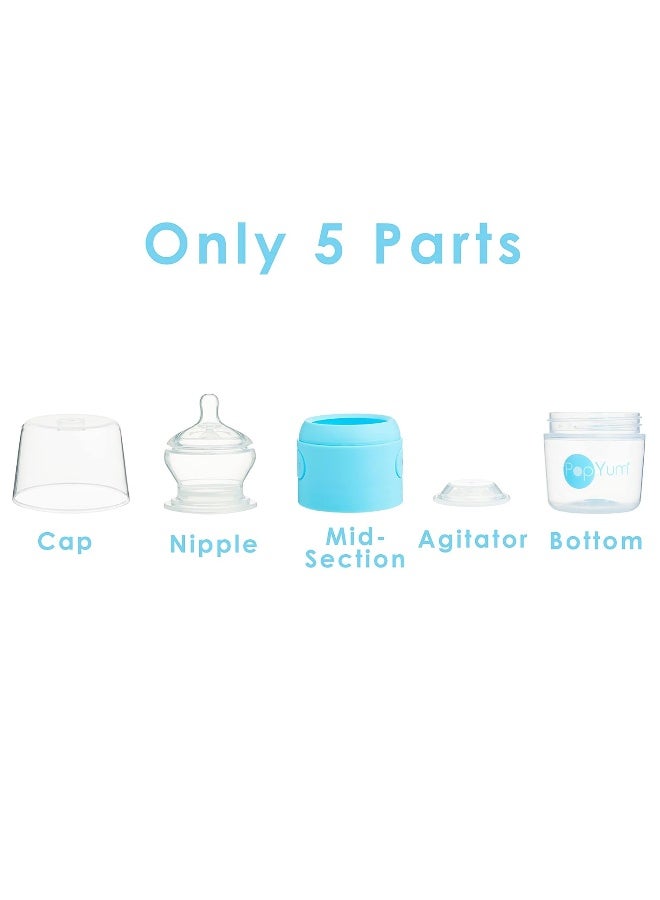 PopYum زجاجات حليب الأطفال PopYum سعة 5 أونصات باللون الأزرق، تركيبة مضادة للمغص، 3 عبوات مع حلمات بطيئة التدفق رقم 1، 150 مل، خالية من BPA، لatch طبيعي - Image 5