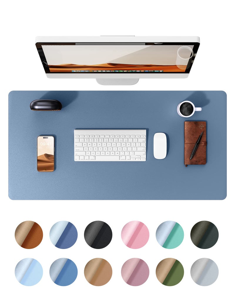YSAGi Leather Desk Protector Office Mat Large Mouse Mat NonSlip PU Leather Blotter Laptop Desk Pad Waterproof Writing Pad for Office and Home Blue 354 x 17