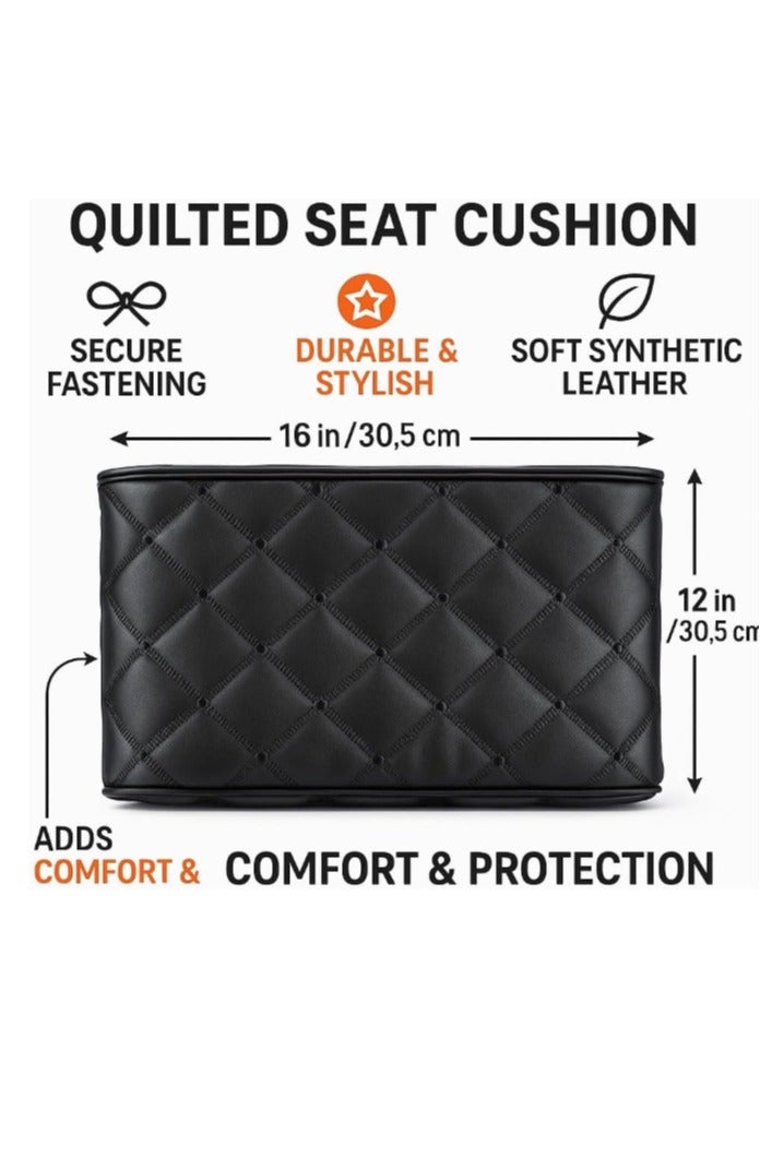 Luxury Quilted Leather Car Armrest Cushion – PU Leather Center Console Pad with Memory Foam, Non-Slip Design, and Universal Fit for Cars, SUVs, and Trucks (Glossy Padded Black) - Image 3