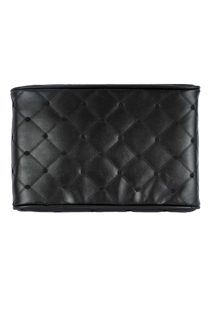 Luxury Quilted Leather Car Armrest Cushion – PU Leather Center Console Pad with Memory Foam, Non-Slip Design, and Universal Fit for Cars, SUVs, and Trucks (Glossy Padded Black) - Image 1