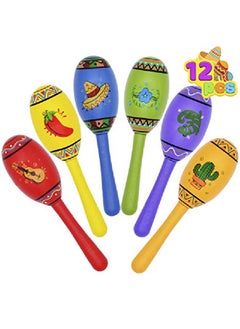 JOYIN 12 Mini Wooden Fiesta Maracas 6 Designs Noisemaker For Mexican Fiesta Cinco De Mayo Party Favors Musical Fun Birthday Parties Luau Party Carnivals Taco Tuesday Event  - Image 1
