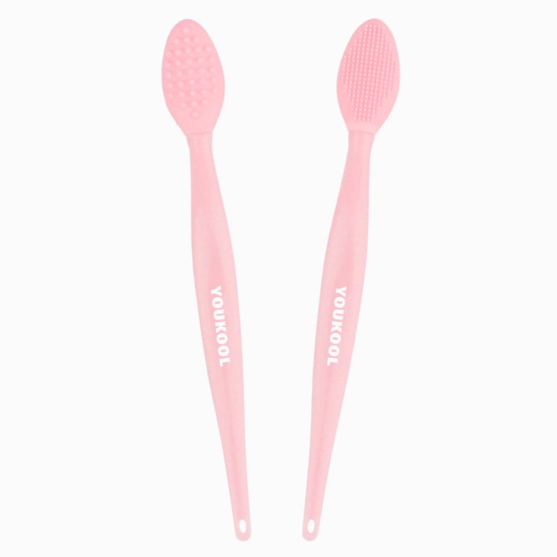 YOUKOOL Lip Scrub Brush,Double-Sided Silicone Exfoliating Lip Brush Tool for Smoother and Fuller Lip Appearance,Pink,2pcs - Image 1