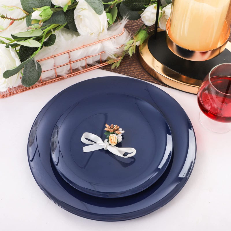 PULOTE 100PCS Blue Plastic Plates - Heavy Duty Navy Blue Disposable Plates Include 50PCS 10.25inch Dinner Plates & 50PCS 7.5 inch Dessert/Salad Plates Idea for Party Hanukkah - Image 4