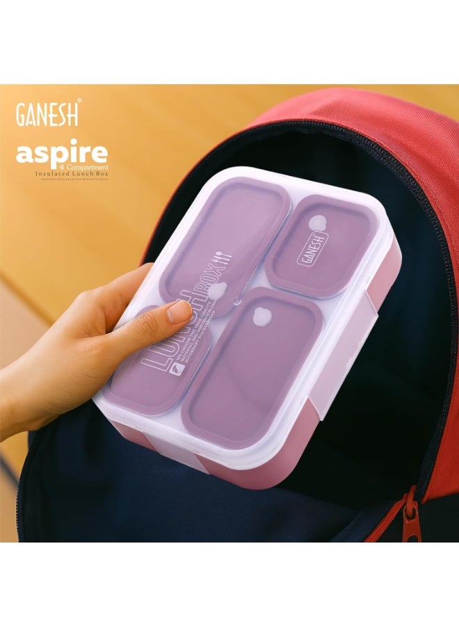 جانيش Ganesh Aspire 4 Compartment Stainless Steel Lunch Box Sealed Leakage Proof Lunch Box for Office School etc 500ml-Peach - Image 3