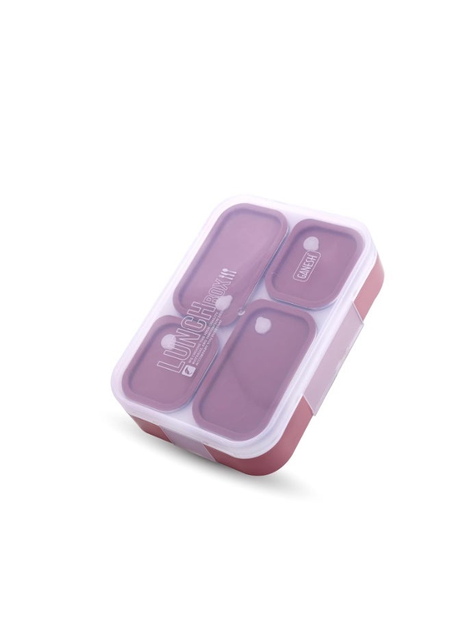 جانيش Ganesh Aspire 4 Compartment Stainless Steel Lunch Box Sealed Leakage Proof Lunch Box for Office School etc 500ml-Peach - Image 1