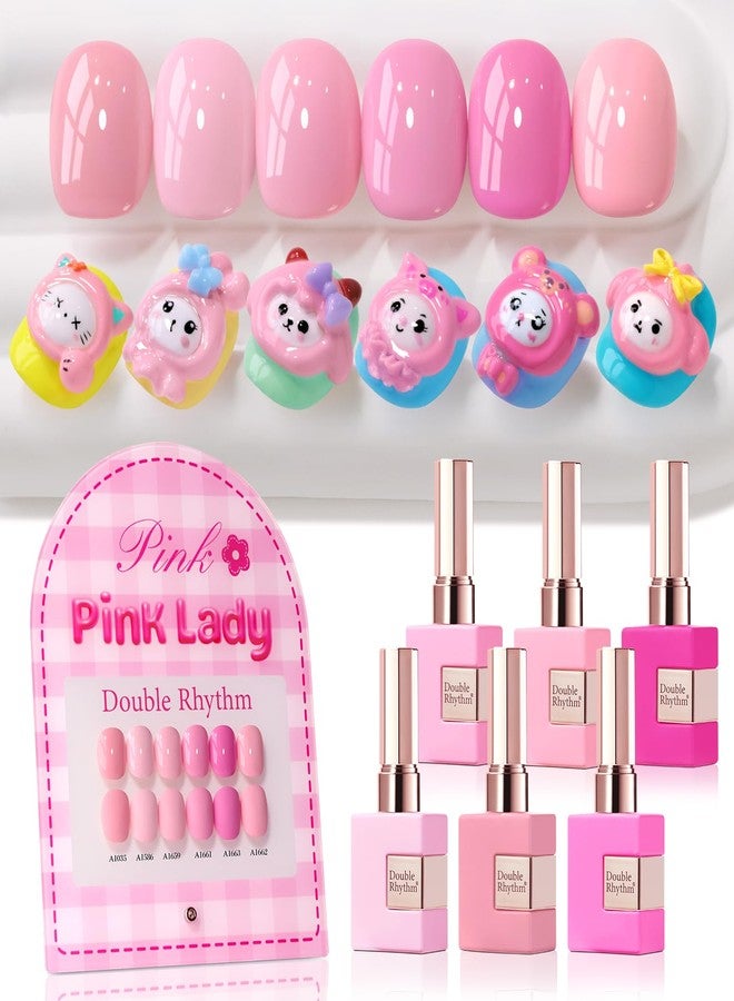 دابل ريذم مجموعة طلاء جل من دبل ريذم، 6 قطع، 15 مل، نفس اللون ونفس الزجاجة، مجموعة طلاء جل قابلة للنقع، فن الأظافر، مانيكير، صالون، اصنعها بنفسك في المنزل للنساء (بشرة محايدة، وردي، بيج، عاري -T6-53) - Image 1