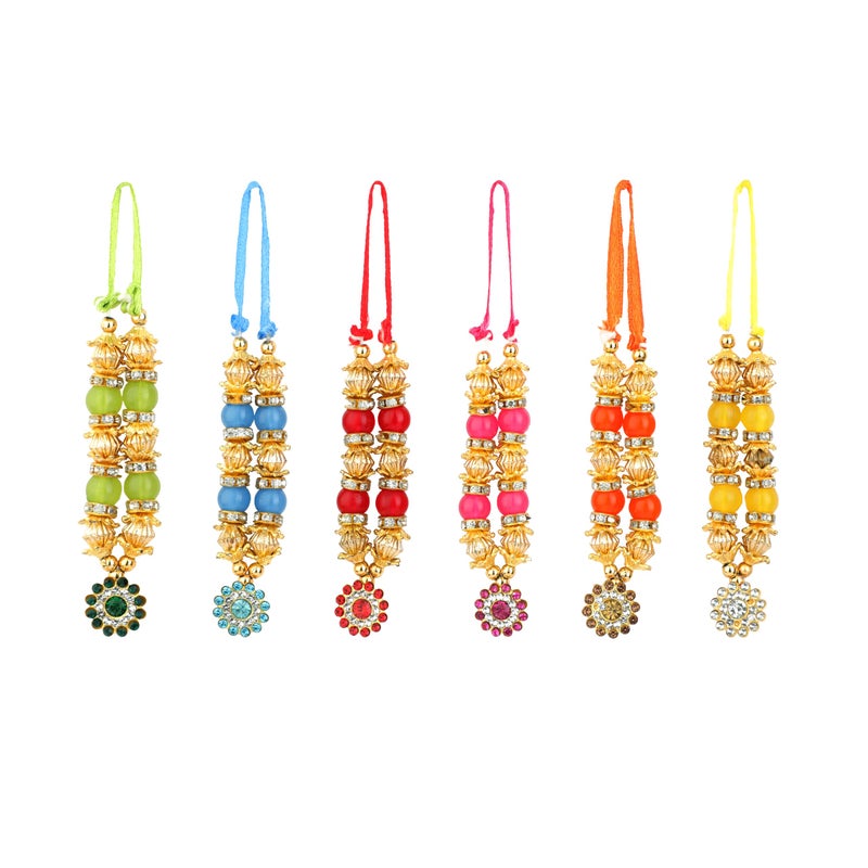 Set of 6 Mala Artificial Beads Ribbon Garland Small Idol Mala Pooja Sringar Articles Ornament Indian Traditional Festival Diwali Decorations Home Decor for God Frame HousewarmingSize2 Inches