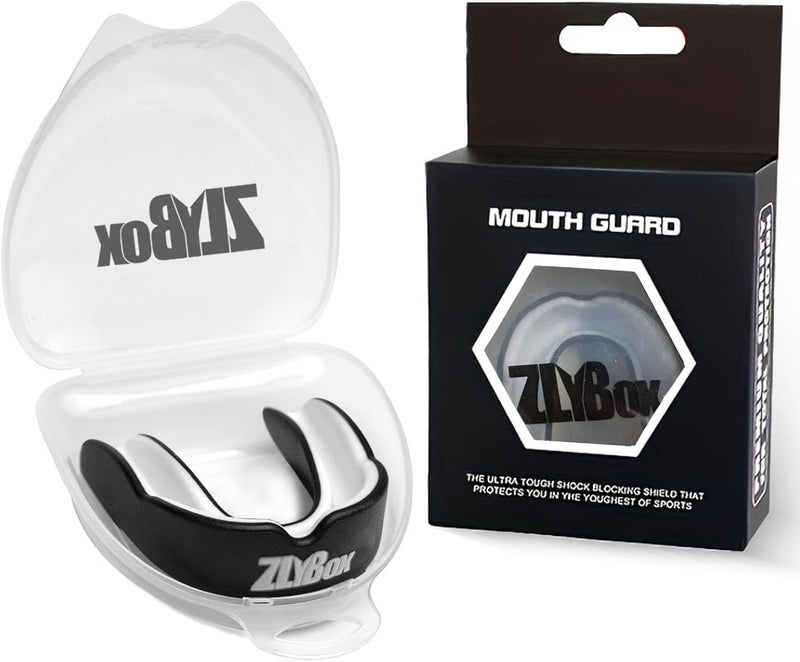 ZLYBox Dual-Layer Sports Mouth Guard for Adults & Youth with Case - Dental Protection for Boxing, Football, MMA, Hockey, Basketball, Lacrosse & All Contact Sports (Black White) - Image 5