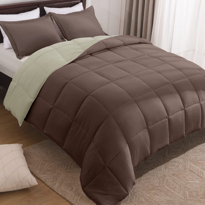 QUEEN COMFORTER SET FLUFFY COMFORTER QUEEN SET FOR ALL SEASONS REVERSIBLE COMFORTER SET QUEEN SIZE FOR MENS 3 PIECES 1 COMFORTER 2 PILLOW SHAMS BROWNIVORY