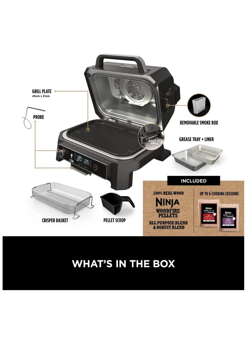 Ninja Woodfire Pro XL Electric Grill & Smoker with Digital Probe, Large 4-in-1 Outdoor Grill and Air Fryer with Intelligent Cooking System and Wood Pellets, Black, OG850ME 1700 W OG850ME black - Image 2