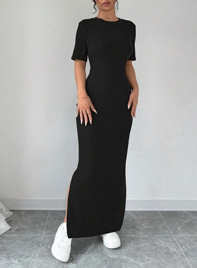 تايك تو فستان ميدي ضيق بياقة دائرية سادة