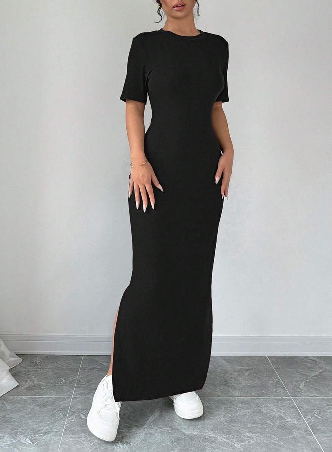 تايك تو فستان ميدي ضيق بياقة دائرية سادة - Image 4