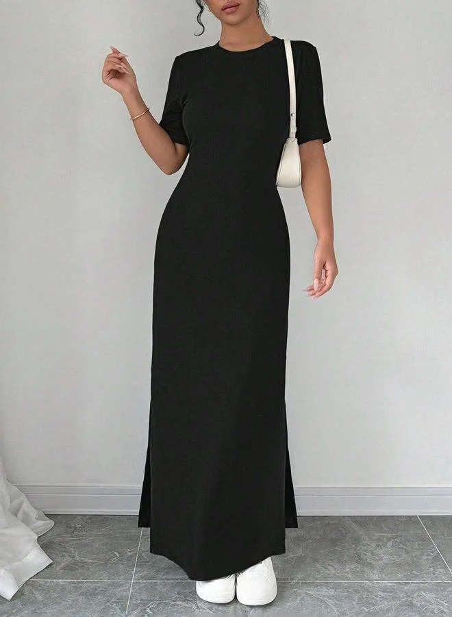 تايك تو فستان ميدي ضيق بياقة دائرية سادة