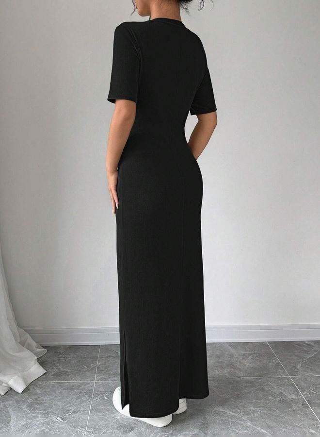 تايك تو فستان ميدي ضيق بياقة دائرية سادة - Image 2