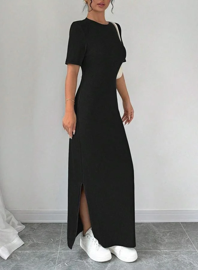 تايك تو فستان ميدي ضيق بياقة دائرية سادة