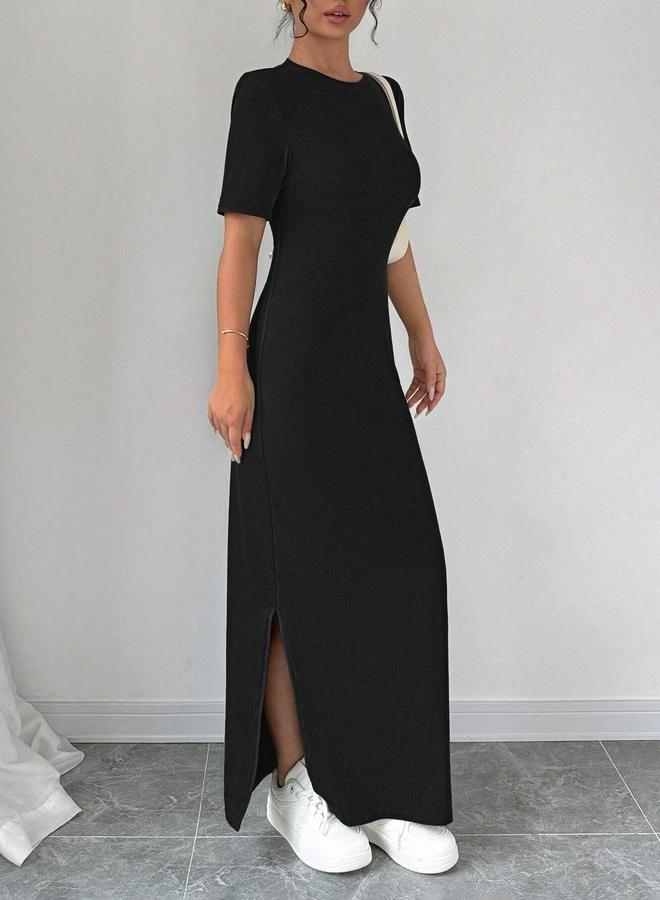 تايك تو فستان ميدي ضيق بياقة دائرية سادة - Image 3