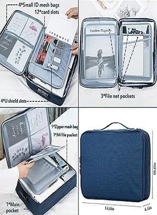KEJIH Waterproof Document Bag with Safe Code Lock,Multi-Layer Storage Pouch Credential Bag Diploma Storage Important Document&File Pocket with Separator,Blue - Image 2