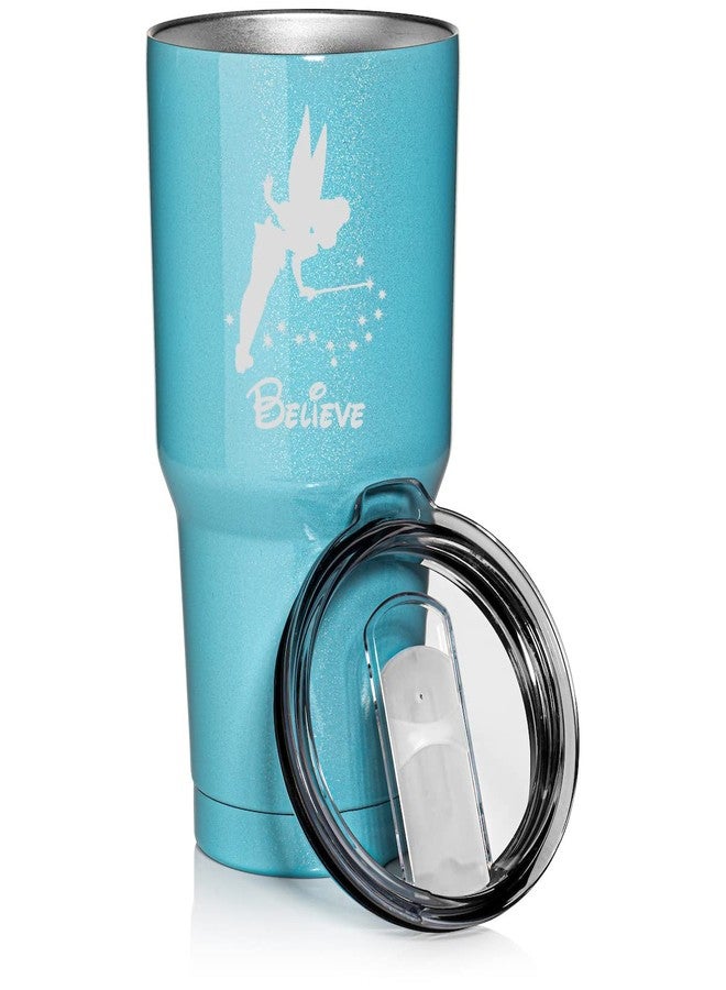 30 oz Tumbler Stainless Steel Vacuum Insulated Travel Mug Cup Fairy Believe (Light Blue Glitter)