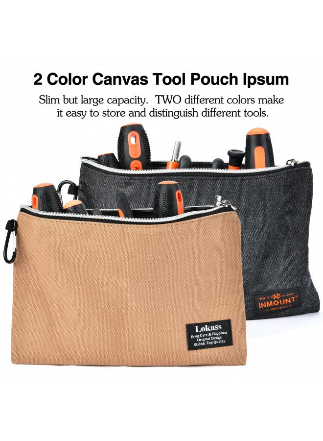 LOKASS Tool Bag Backpack with 2 Canvas Tool Pouch Tool Kit, 75 Pockets & Loops Heavy Duty Tools Organizer/HVAC Tool Carrier for Eelectrician/Construction Work with Molded Base and Combination Lock, Brown  - Image 3