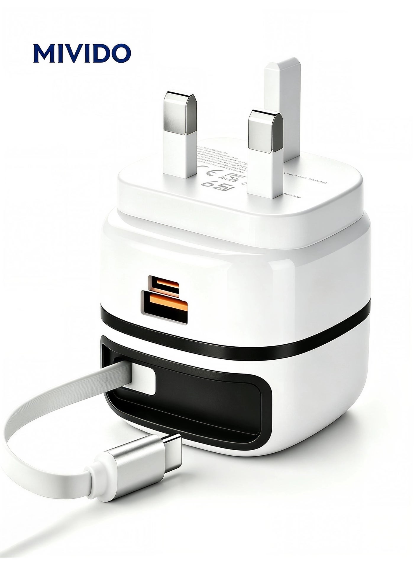 ميفيدو Mivido Gan Charger With built-in Retractable Cable usba 65W