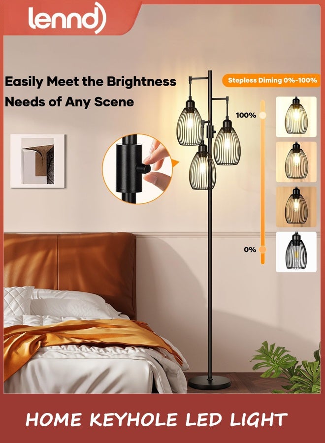 LENND Dimmable Floor Lamp, 3 x 800LM LED Edison Bulbs Included, Farmhouse Industrial Floor Lamp Standing Tree Lamp with Elegant Teardrop Cage Tall Lamps for Living Room Bedroom Office Dining Room-Black - Image 3