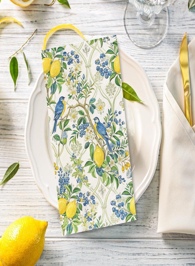 JarThenaAMCS 50Pcs Bird on Lemon Tree Guest Napkin Blue Berry Floral Disposable Paper Dinner Hand Napkin for Spring Summer Bathroom Supplies - Image 3