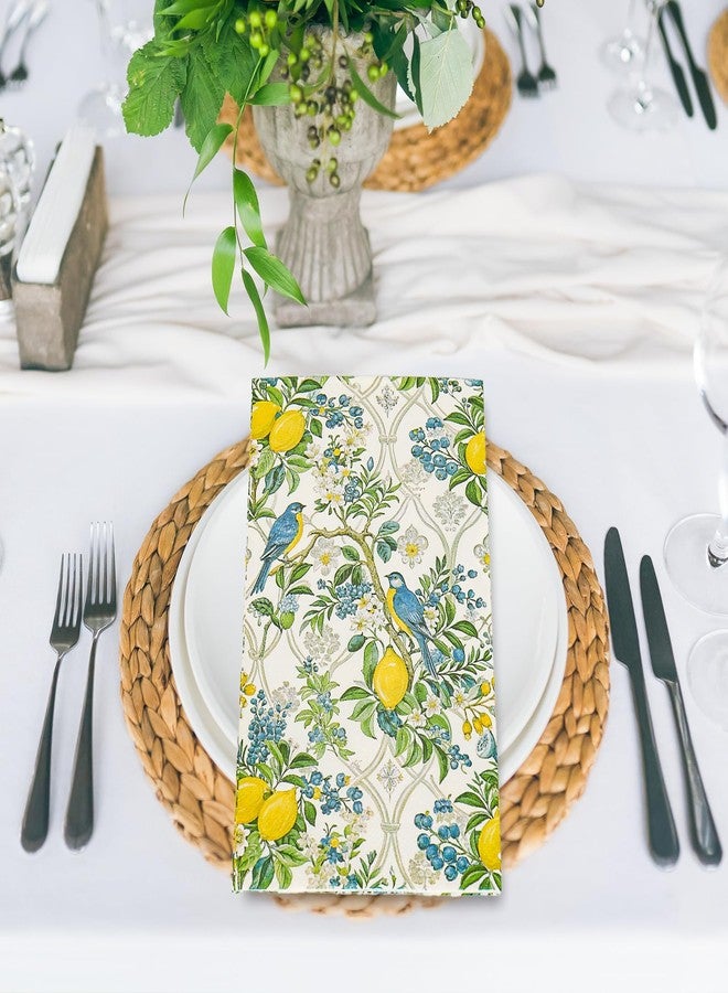 JarThenaAMCS 50Pcs Bird on Lemon Tree Guest Napkin Blue Berry Floral Disposable Paper Dinner Hand Napkin for Spring Summer Bathroom Supplies - Image 5