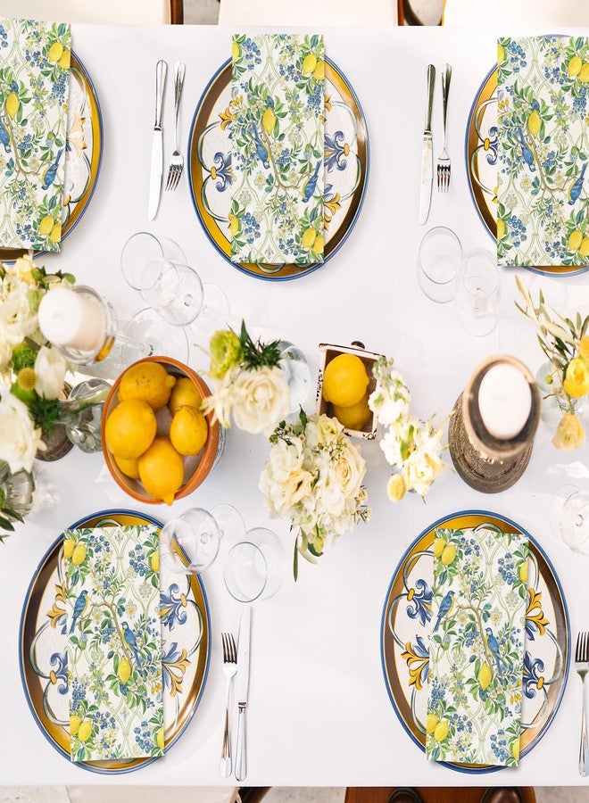 JarThenaAMCS 50Pcs Bird on Lemon Tree Guest Napkin Blue Berry Floral Disposable Paper Dinner Hand Napkin for Spring Summer Bathroom Supplies - Image 4