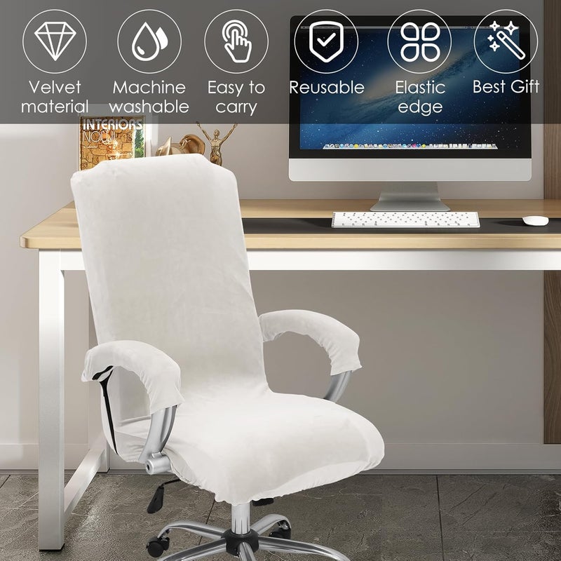 windforgecraft Office Chair Cover Pack Removable Washable Office Computer Chair Seat Covers Stretch Office Chair Cove Desk Rotating Chair Seat Slipcovers Protectors Anti-dust Desk (Tooth White) - Image 2