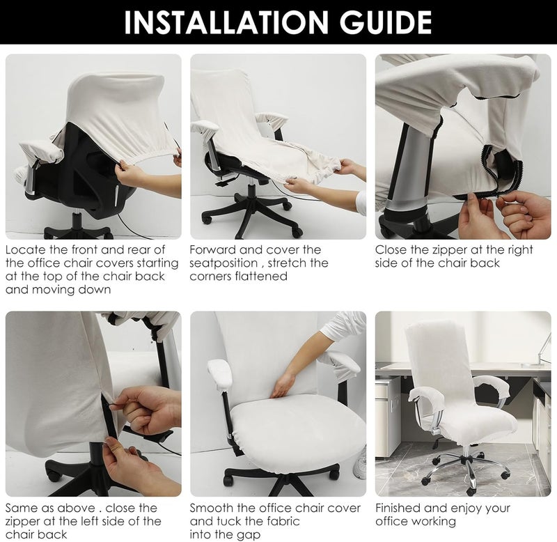 windforgecraft Office Chair Cover Pack Removable Washable Office Computer Chair Seat Covers Stretch Office Chair Cove Desk Rotating Chair Seat Slipcovers Protectors Anti-dust Desk (Tooth White) - Image 3