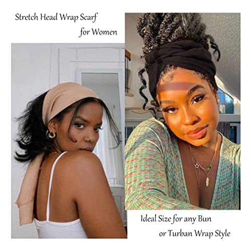 Kachanaa African Turban Head Wraps Jersey Stretch Hair Scarf Long Shawls Solid Color Soft Lightweight Head Bands Tie for Black Women(Camel) - Image 2