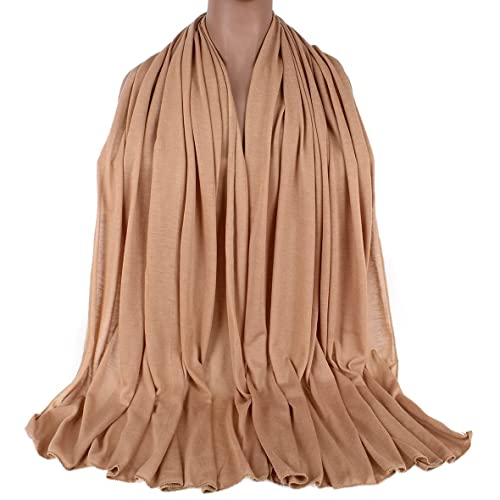 Kachanaa African Turban Head Wraps Jersey Stretch Hair Scarf Long Shawls Solid Color Soft Lightweight Head Bands Tie for Black Women(Camel) - Image 4