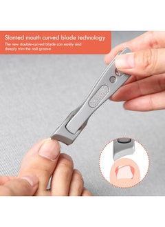 BEZOX Thick Nail Clipper With Slant Curved Blade - Seniors Toenail Clippers For Thick And Ingrown Nails, Fingernail Clippers With Built-In Nail File And Storage Pouch - Matte Silver  - Image 3